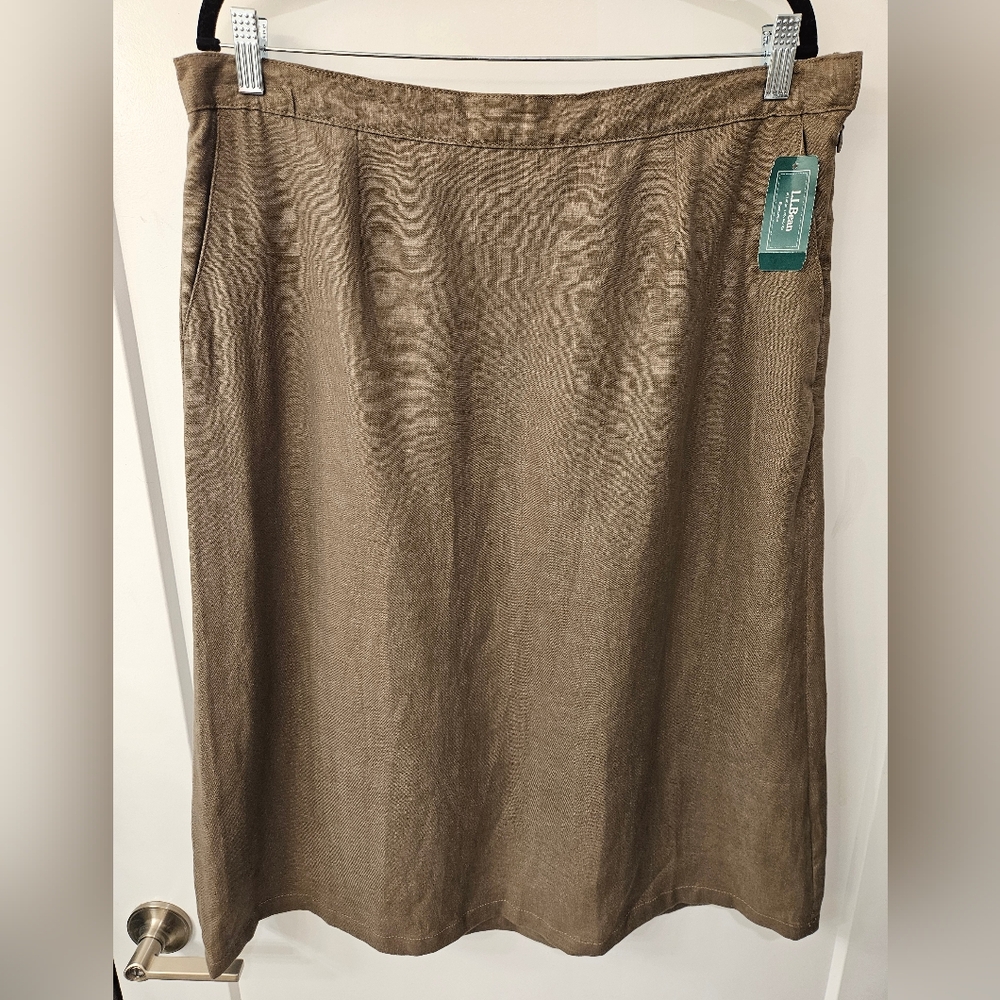 Vintage NWT - 100% Linen L.L.Bean Fossil Brown Skirt - Size 16 Reg.